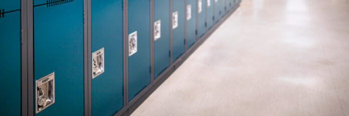 Close-up of a row of school lockers